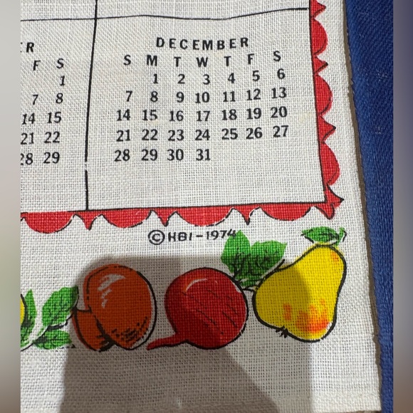 Lot 8 Vintage 60s 70s Linen Calendar Towels Country Farmhouse Folk Kitchen - Picture 10 of 13